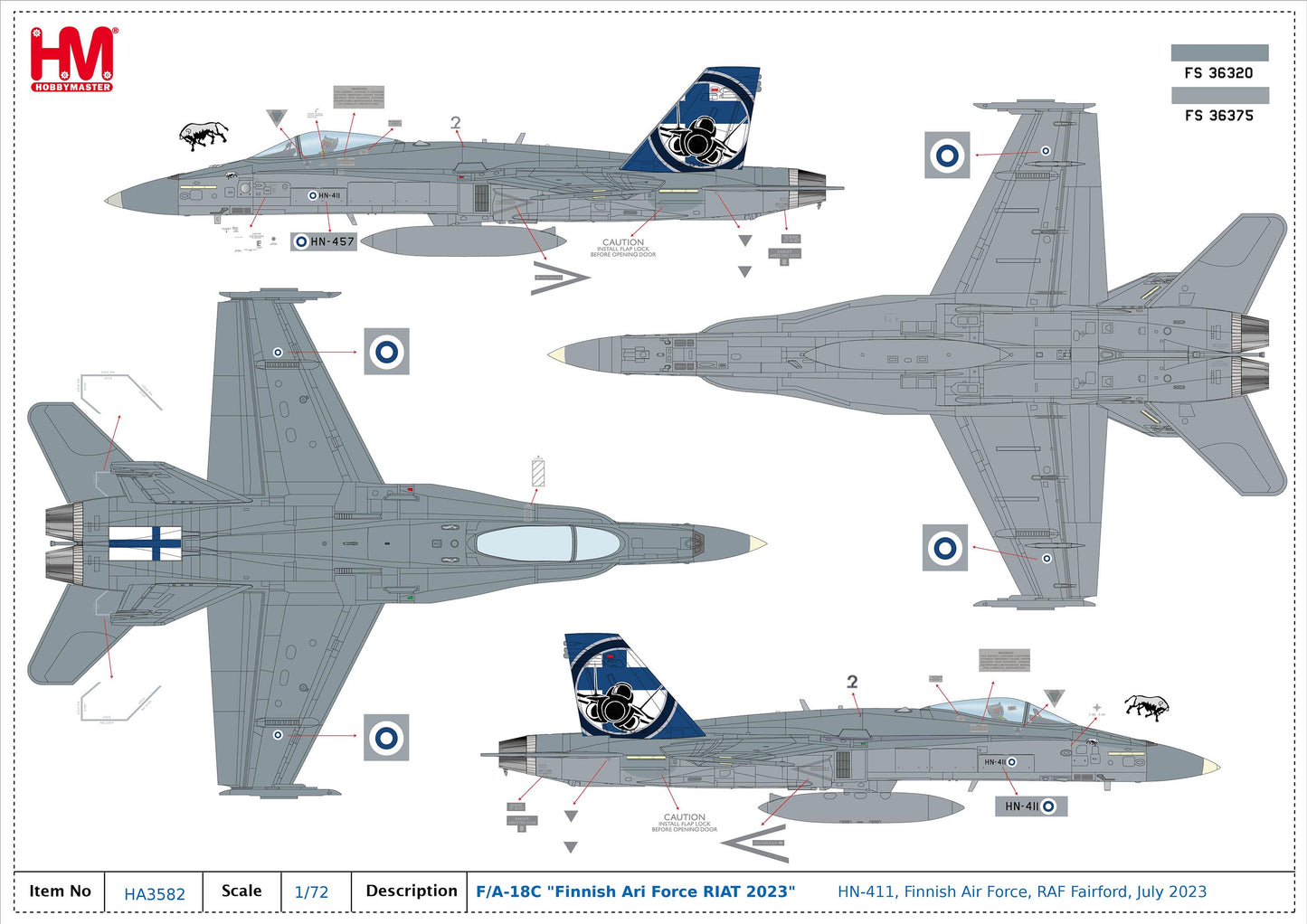1/72 F/A-18C "Finnish Arir Force RIAT 2023" HN-411 Finnish Air Force RAF Fairford July 2023
