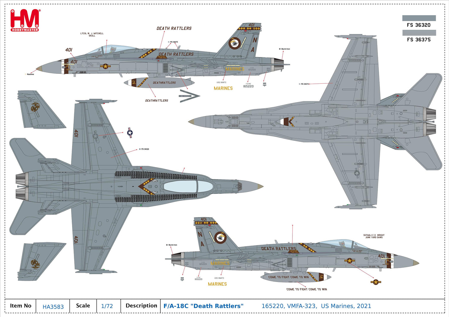 1/72 F/A-18C "Death Rattlers" 165220 VMFA-323 US Marines 2021