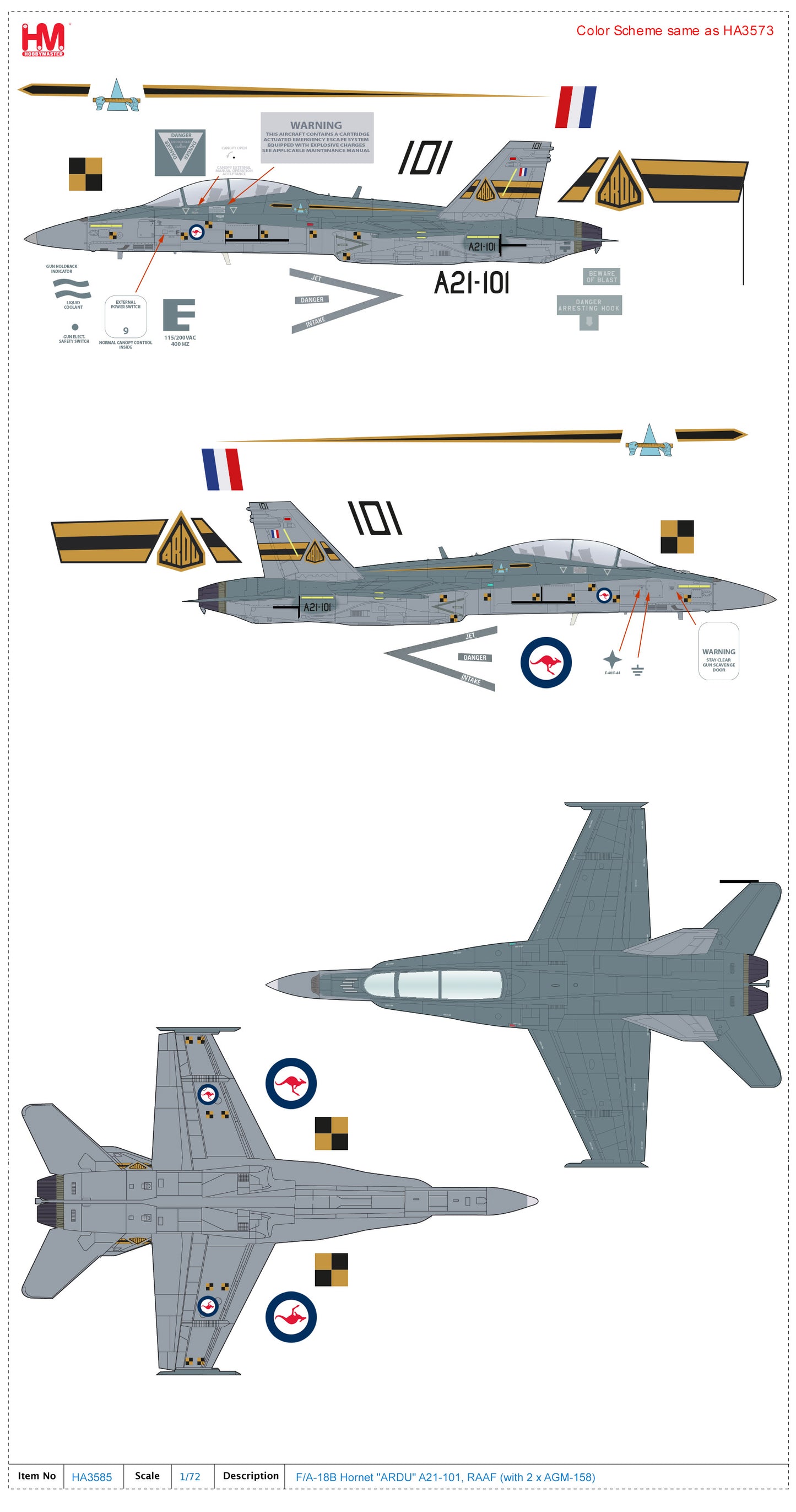 1/72 F/A-18B Hornet "ARDU" A21-101 RAAF (with 2 x AGM-158)