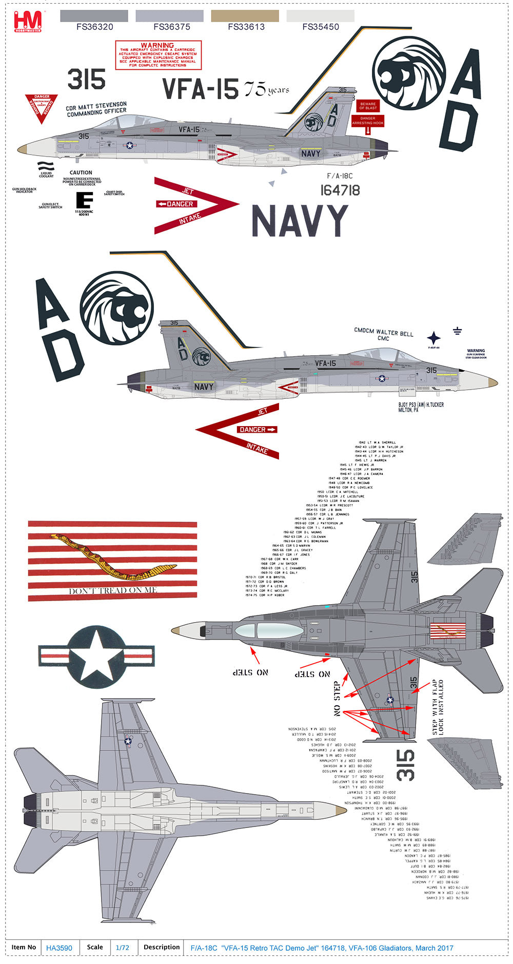 1/72 F/A-18C "VFA-15 Retro TAC Demo Jet" 164718 VFA-106 Gladiators March 2017