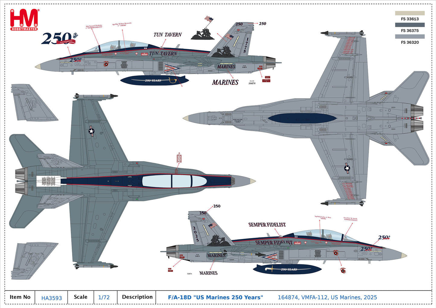 1/72 F/A-18D "US Marines 250 Years" 164874 VMFA-112 US Marines 2025