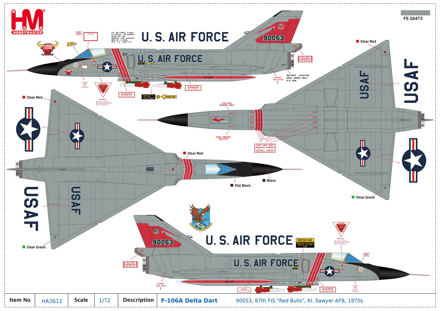 1/72 F-106A Delta Dart 90053 87th FIS "Red Bulls" KI. Sawyer AFB 1970s