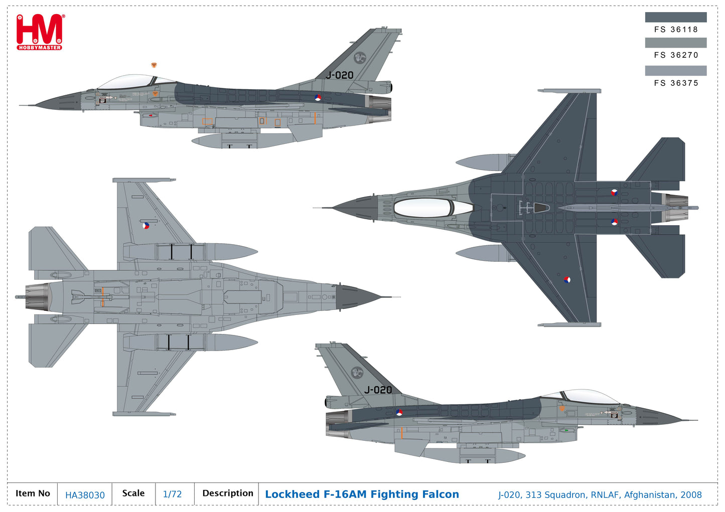 1/72 F-16AM Fighting Falcon J-020 313 Squadron RNLAF Afghanistan 2008