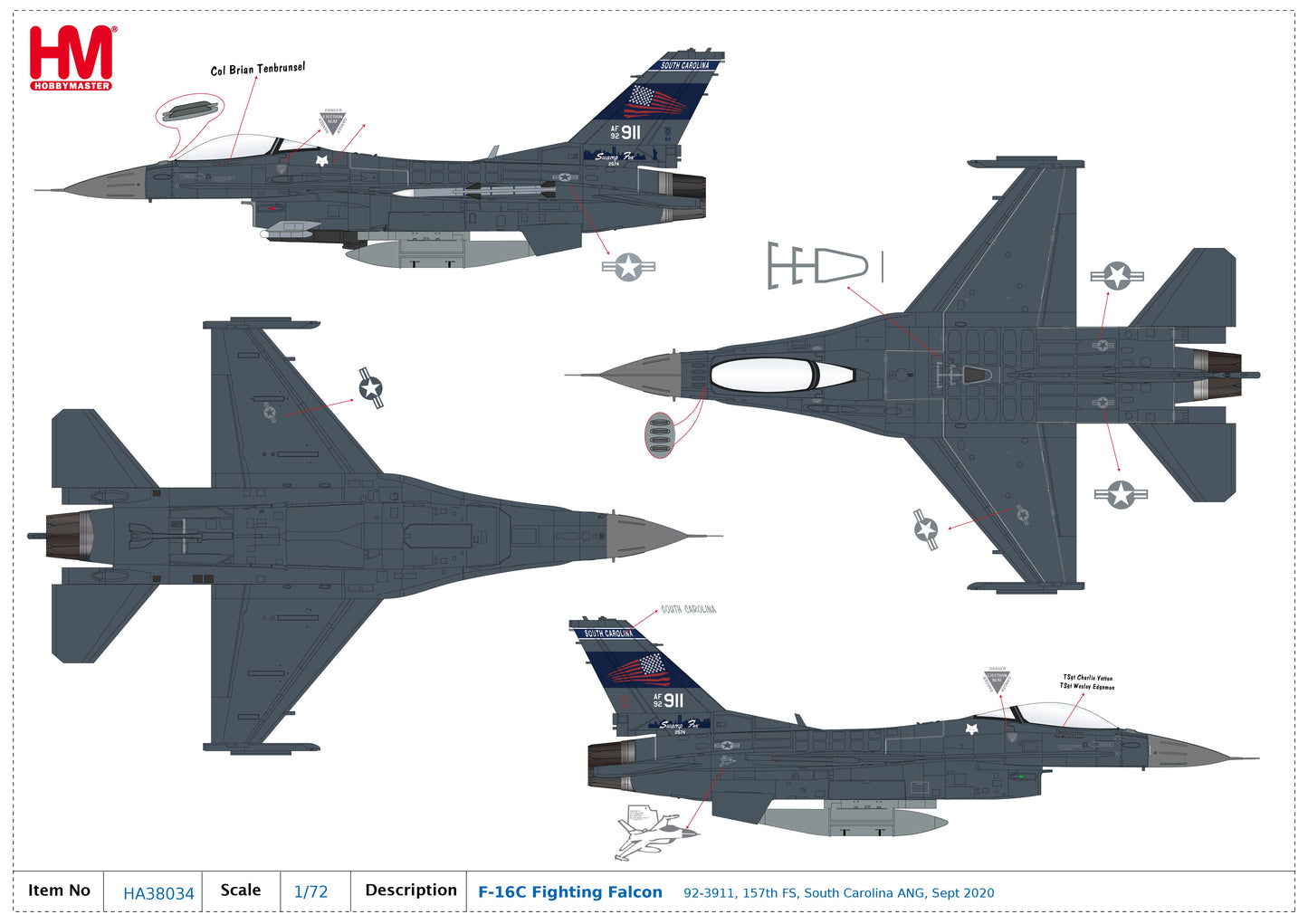 1/72 F-16C Fighting Falcon 92-3911 157th FS South Carolina ANG Sept 2020