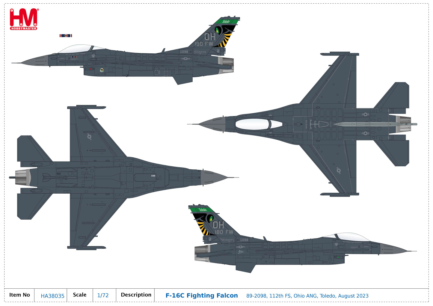 1/72 F-16C Fighting Falcon 89-2098 112th FS Ohio ANG Toledo August 2023