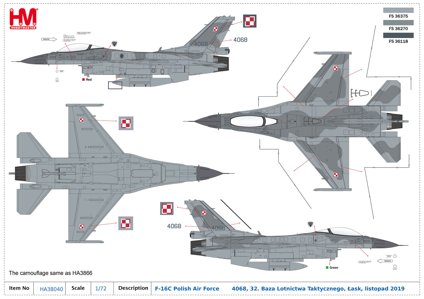 1/72 F-16C Polish Air Force 4068 32. Baza Lotnictwa Taktycznego Łask listopad 2019