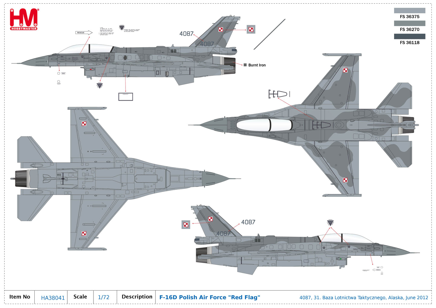 1/72 F-16D Polish Air Force "Red Flag" 4087 31. Baza Lotnictwa Taktycznego Alaska June 2012