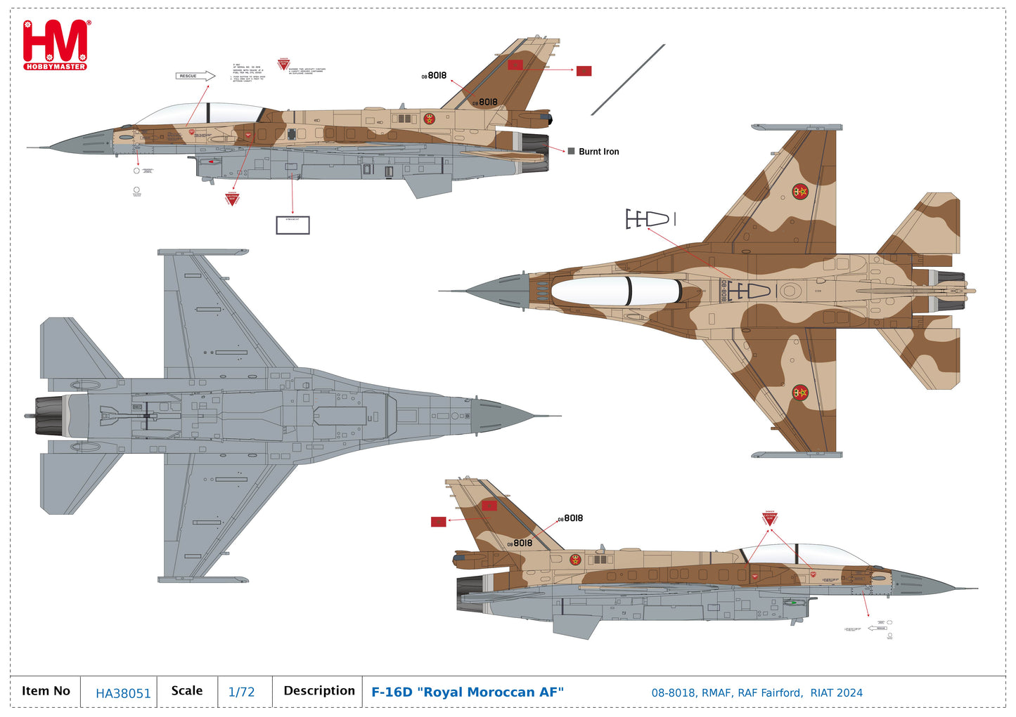1/72 F-16D "Royal Moroccan AF" 08-8018 RMAF RAF Fairford RIAT 2024