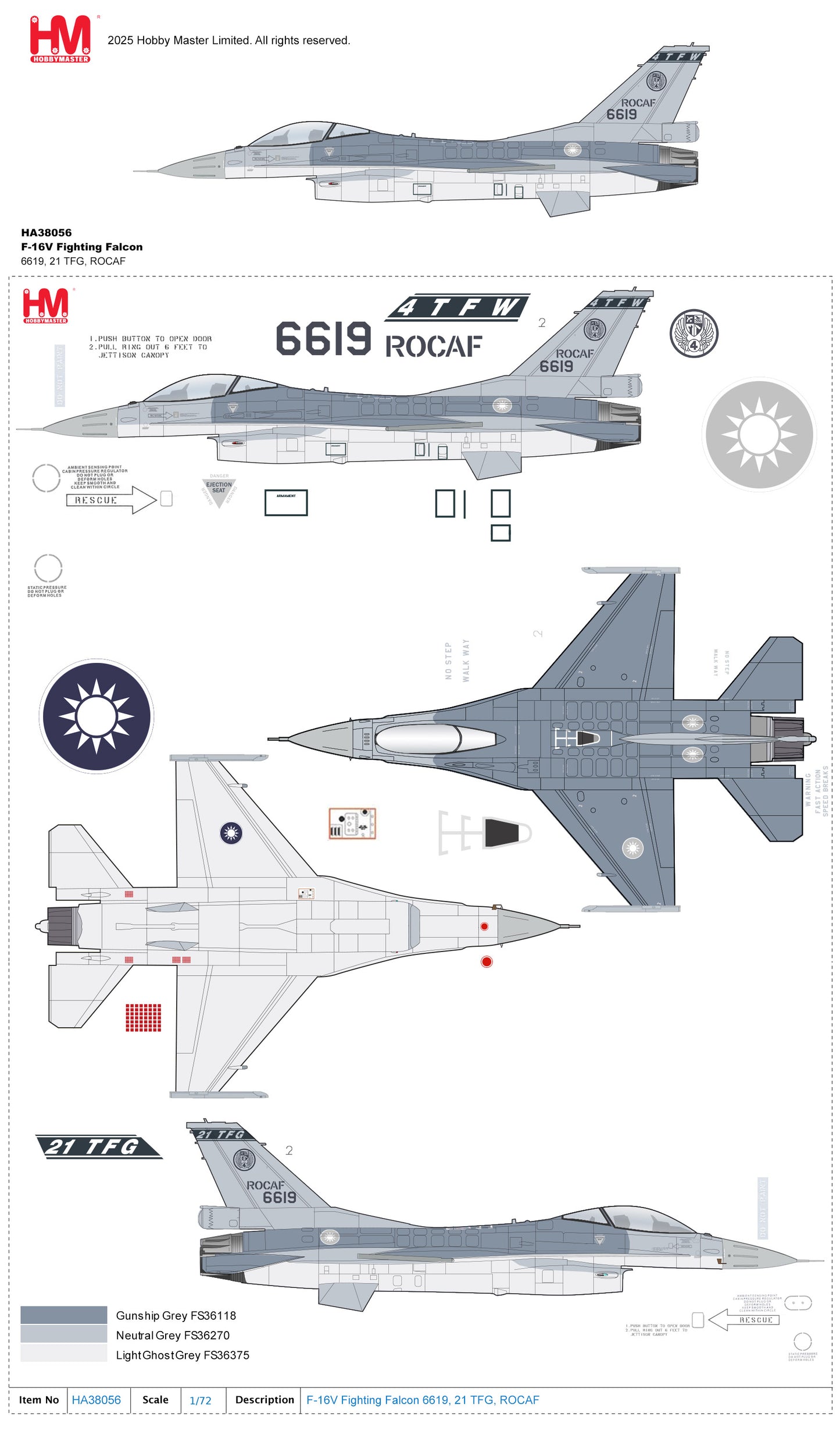1/72 F-16V Fighting Falcon 6619 21 TFG ROCAF (with 6 x AIM-120)