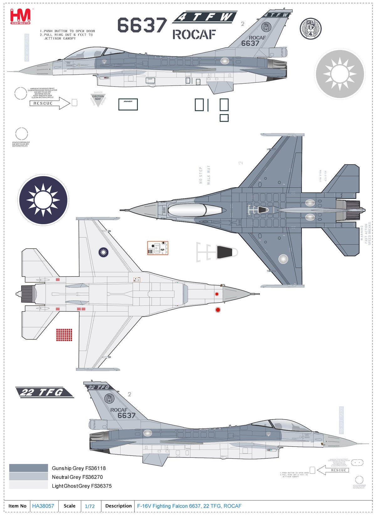 1/72 F-16V Fighting Falcon 6637 22 TFG ROCAF (with 6 x GBU-12)