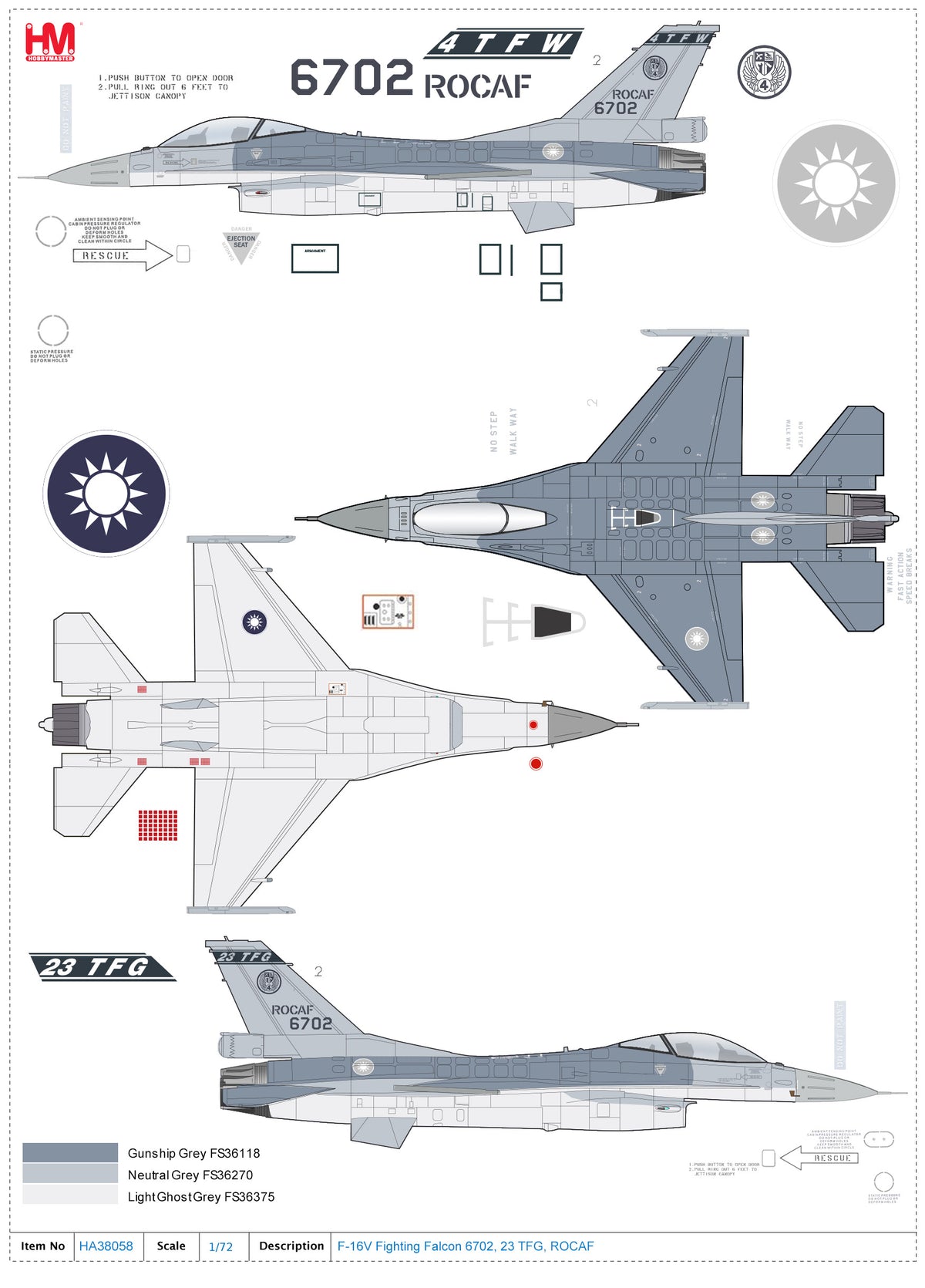 1/72 F-16V Fighting Falcon 6702 23 TFG ROCAF (with 2 x Harpoon Missile)