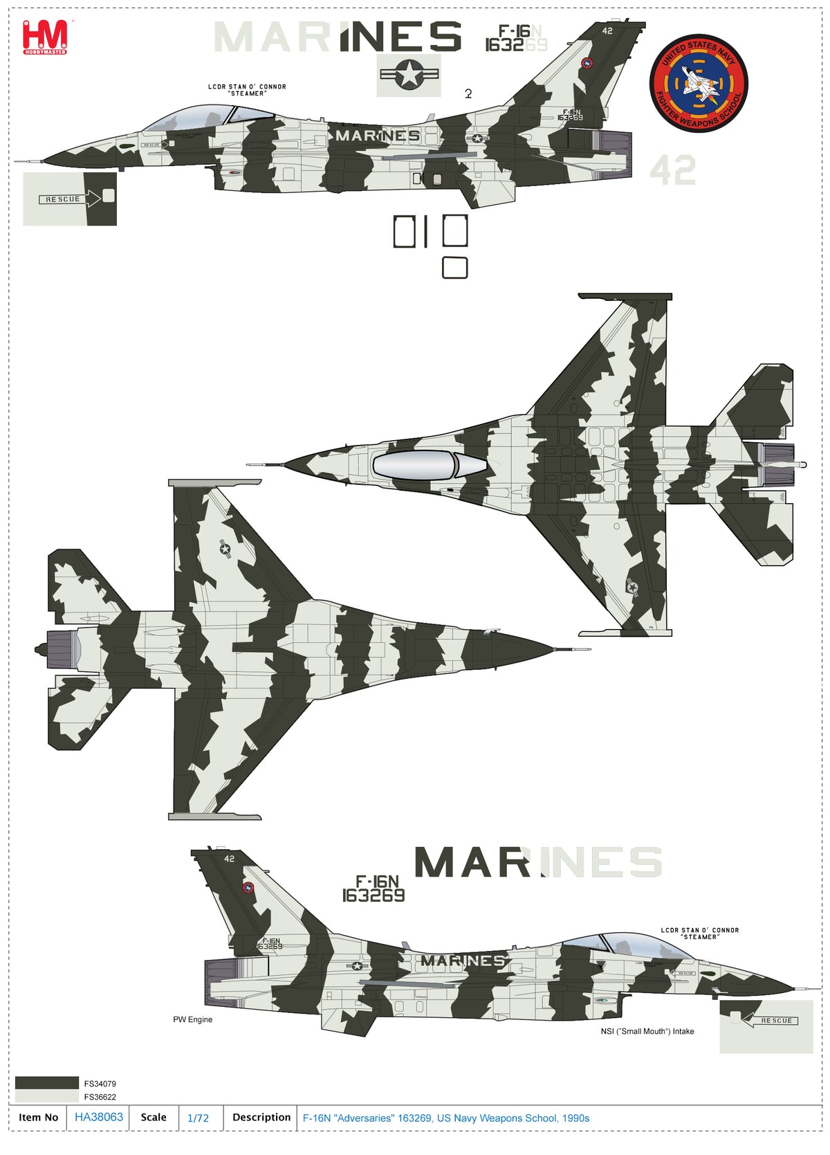 1/72 F-16N "Adversarys" 163269 US Navy Weapons School 1990s