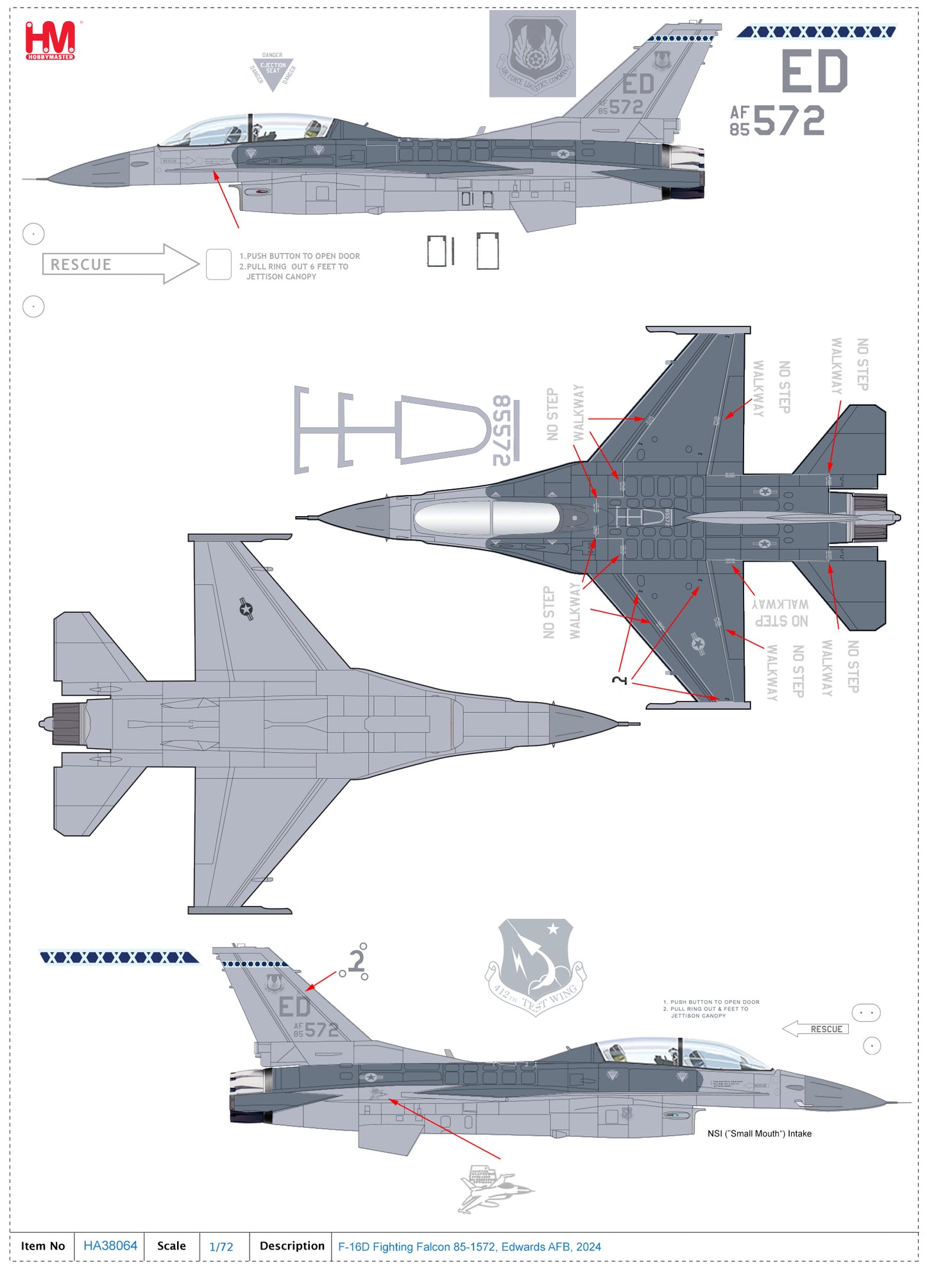 1/72 F-16D Fighting Falcon 85-1572 Edwards AFB 2024