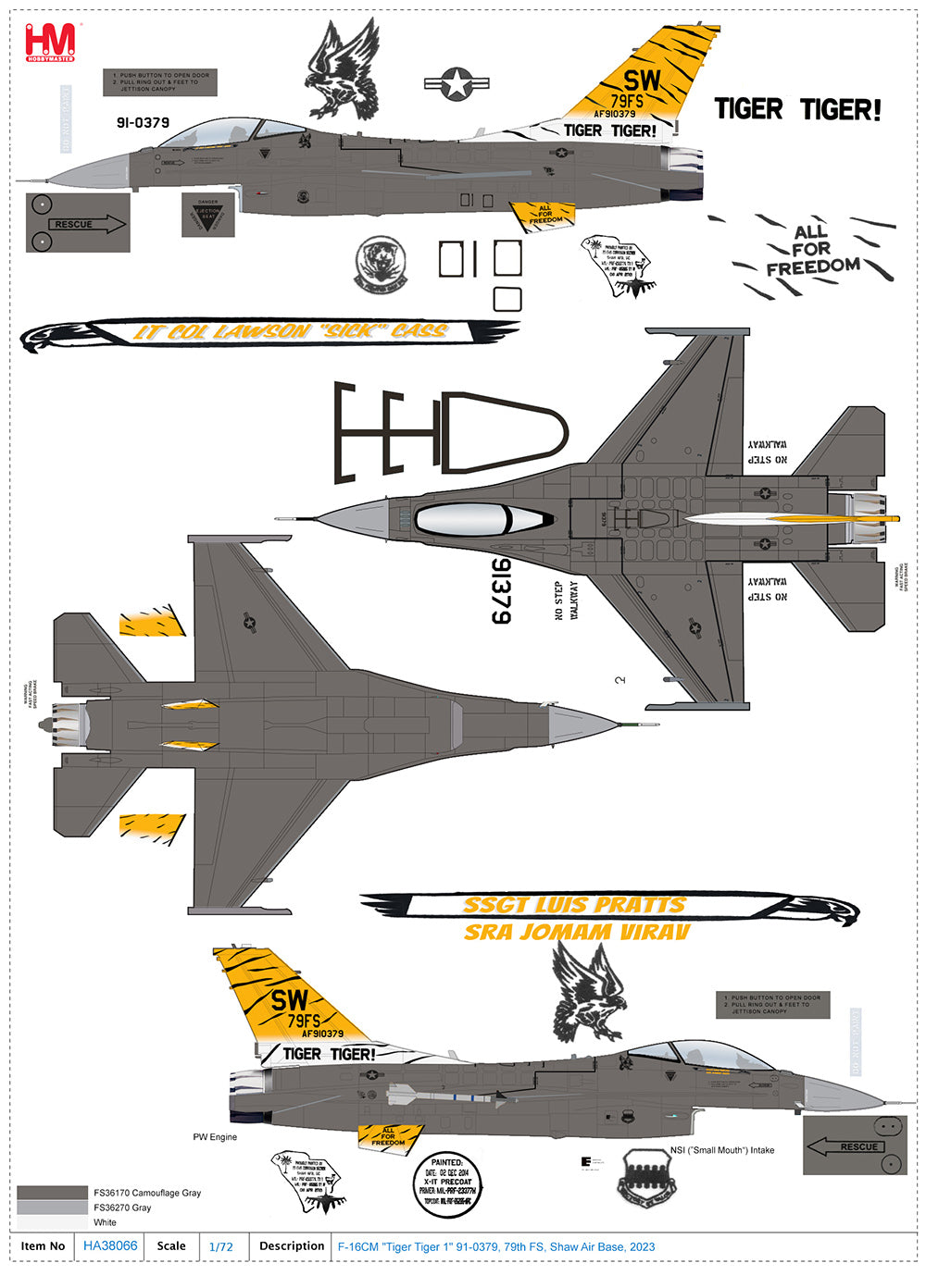 1/72 F-16CM "Tiger Tiger 1" 91-0379 79th FS Shaw Air Base 2023