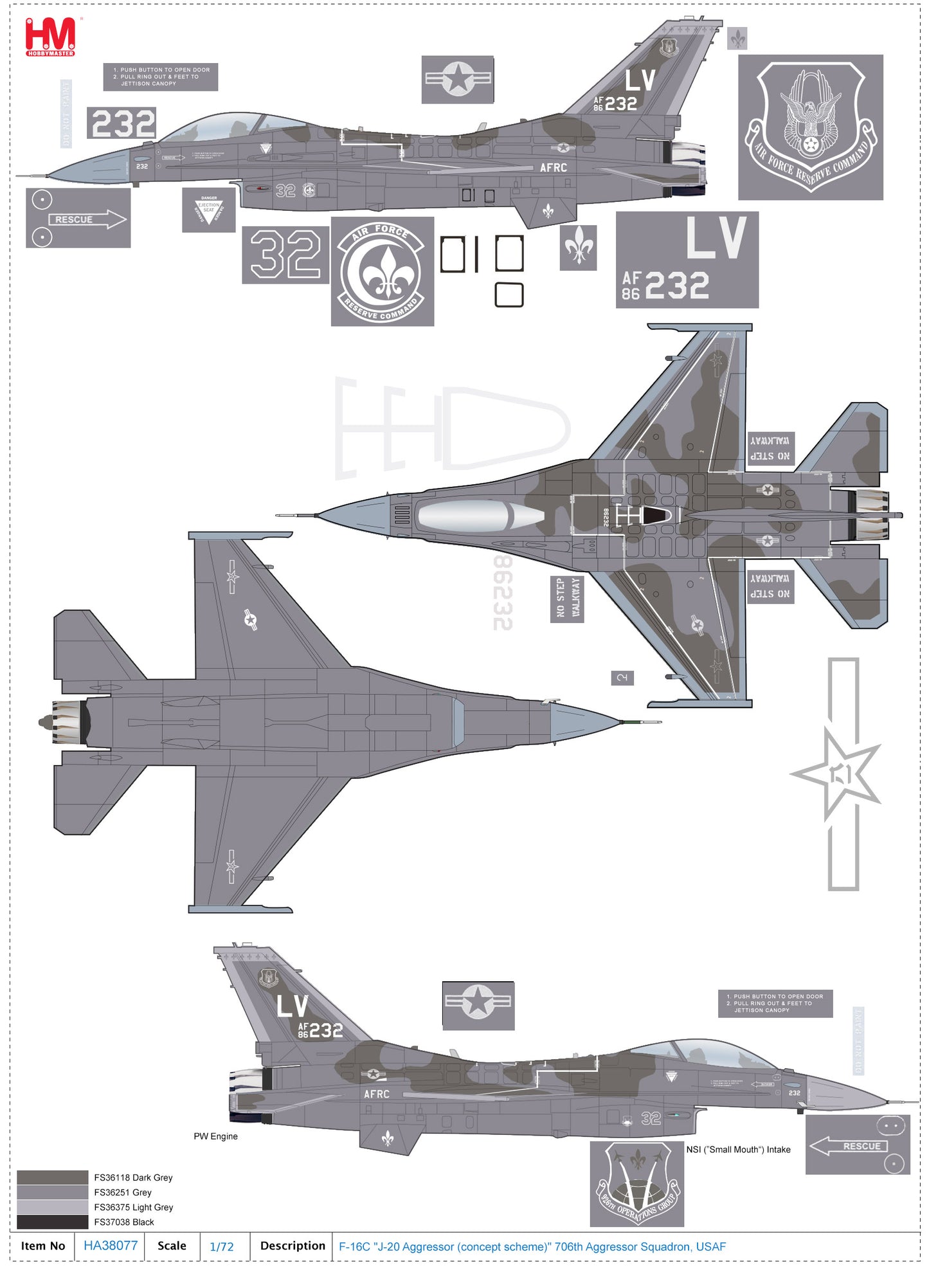 1/72 F-16C "J-20 Aggressor (Concept Scheme)" 706th Aggressor Squadron USAF