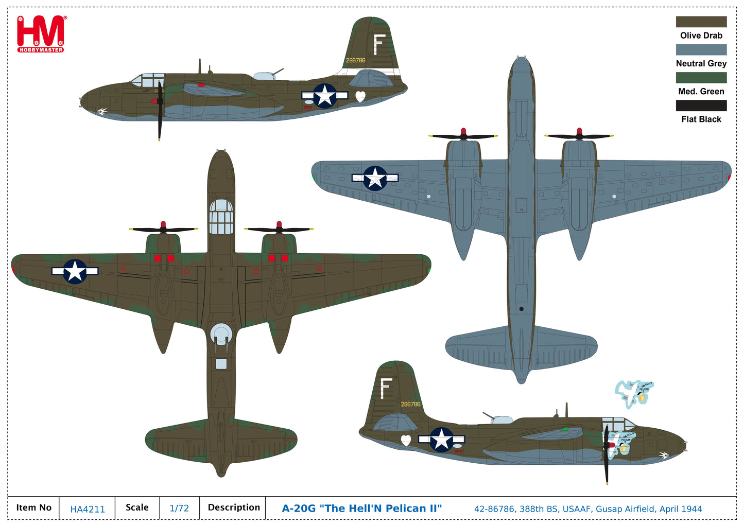 1/72 A-20G "The Hell'N Pelican II" 42-86786 388th BS USAAF Gusap Airfield April 1944