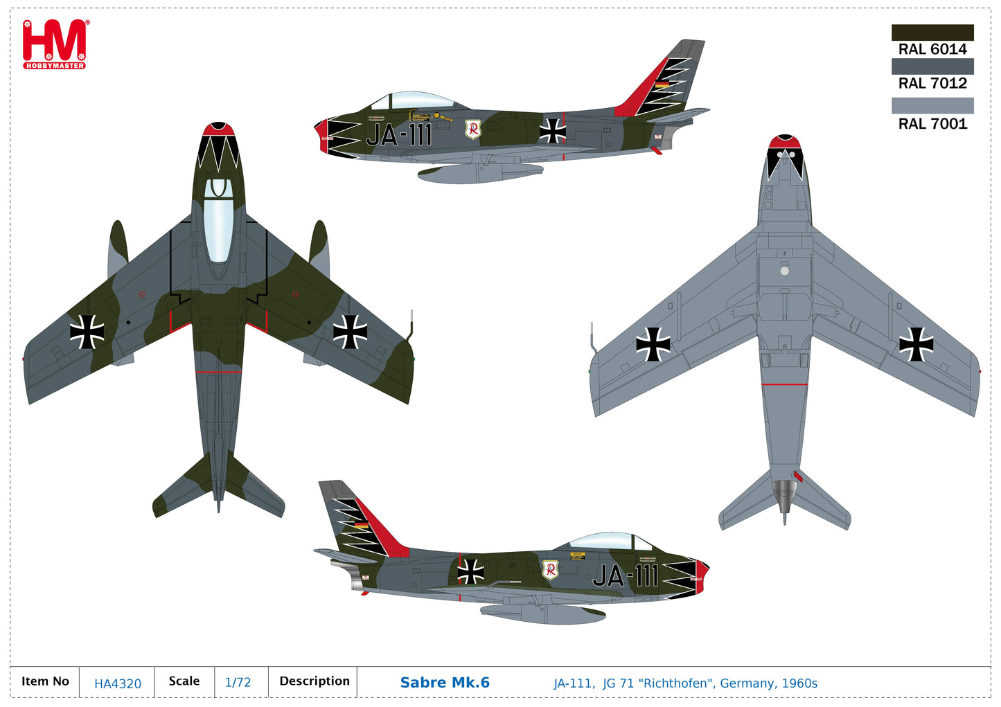 1/72 JA-111 Sabre Mk.6 JG 71 "Richthofen" Germany 1960s