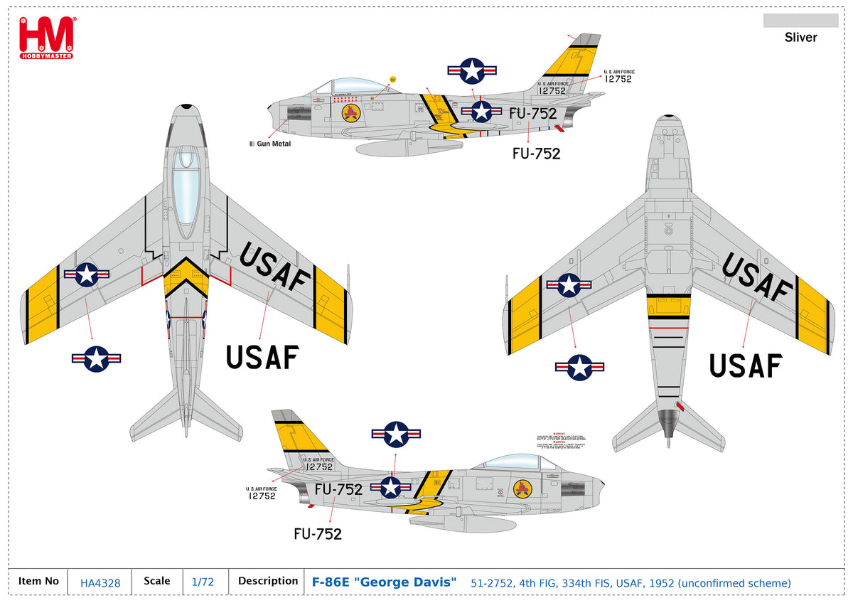 1/72 F-86E "George Davis" 51-2752 4th FIG 334th FIS USAF 1952 (Unconfirmed Scheme)