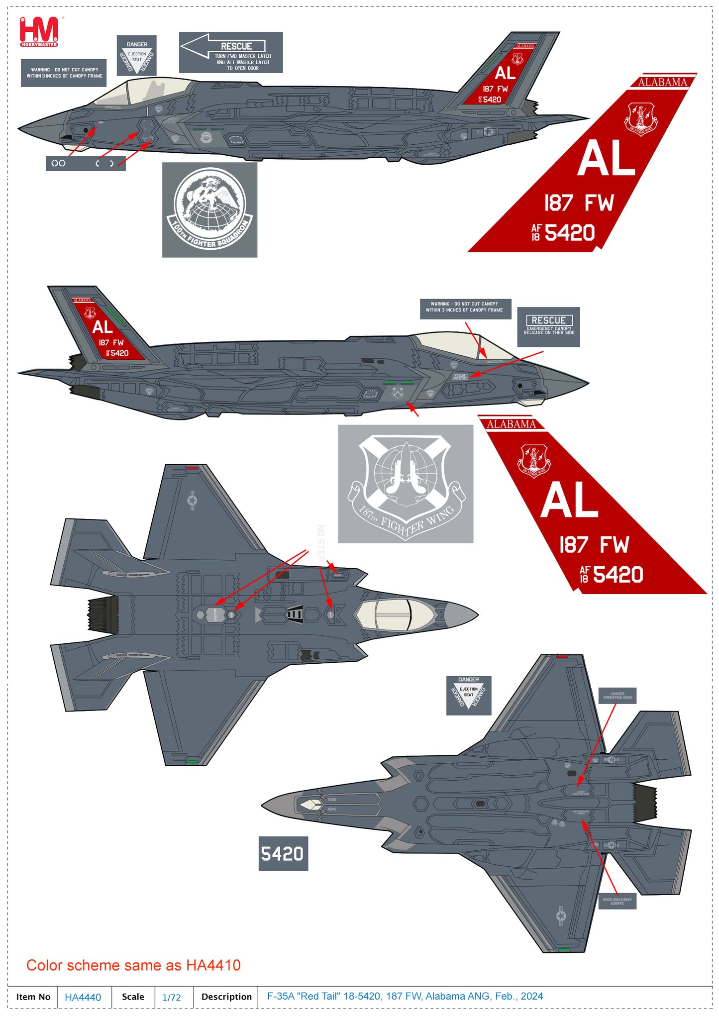1/72 F-35A "Red Tail" 18-5420 187 FW Alabama ANG Feb. 2024
