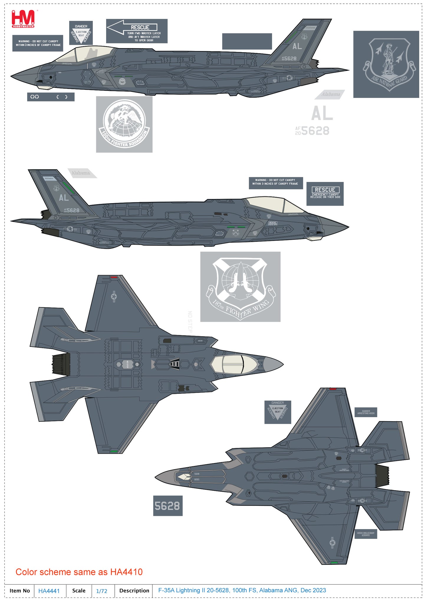 1/72 F-35A Lightning II 20-5628 100th FS Alabama ANG Dec 2023