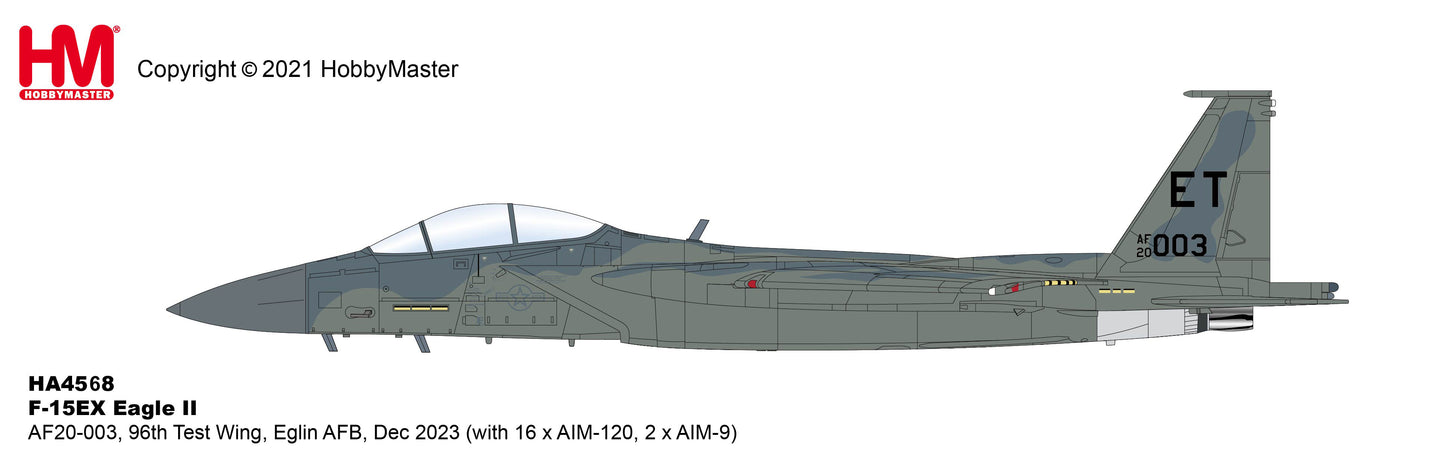 1/72 F-15EX Eagle II AF20-003 96th Test Wing Eglin AFB Dec 2023 (w/16 x AIM-120 2 x AIM-9)