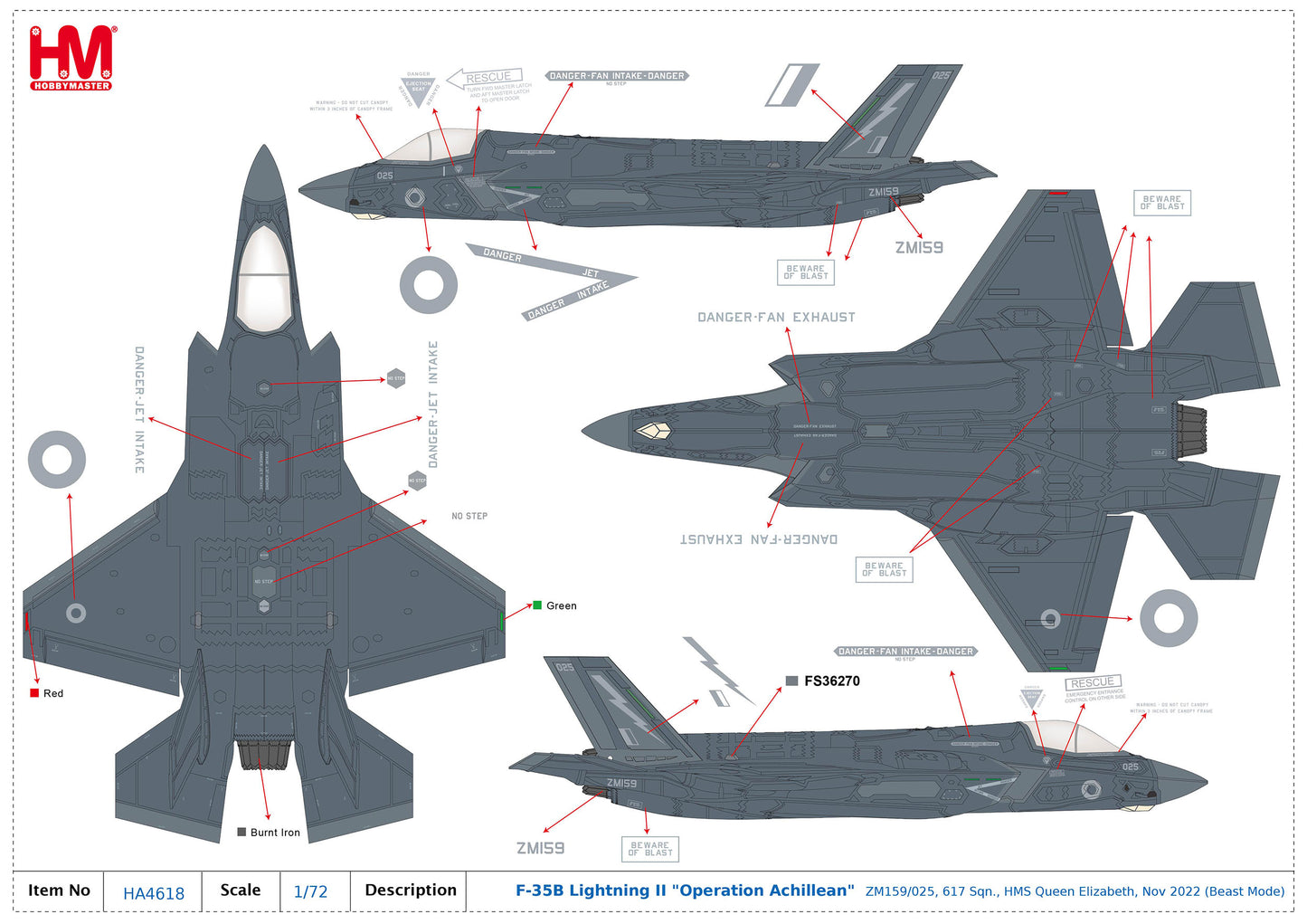 1/72 F-35B Lightning II "Operation Achillean" ZM159/025 617 Sqn. HMS Queen Elizabeth Nov 2022 (Beast Mode)