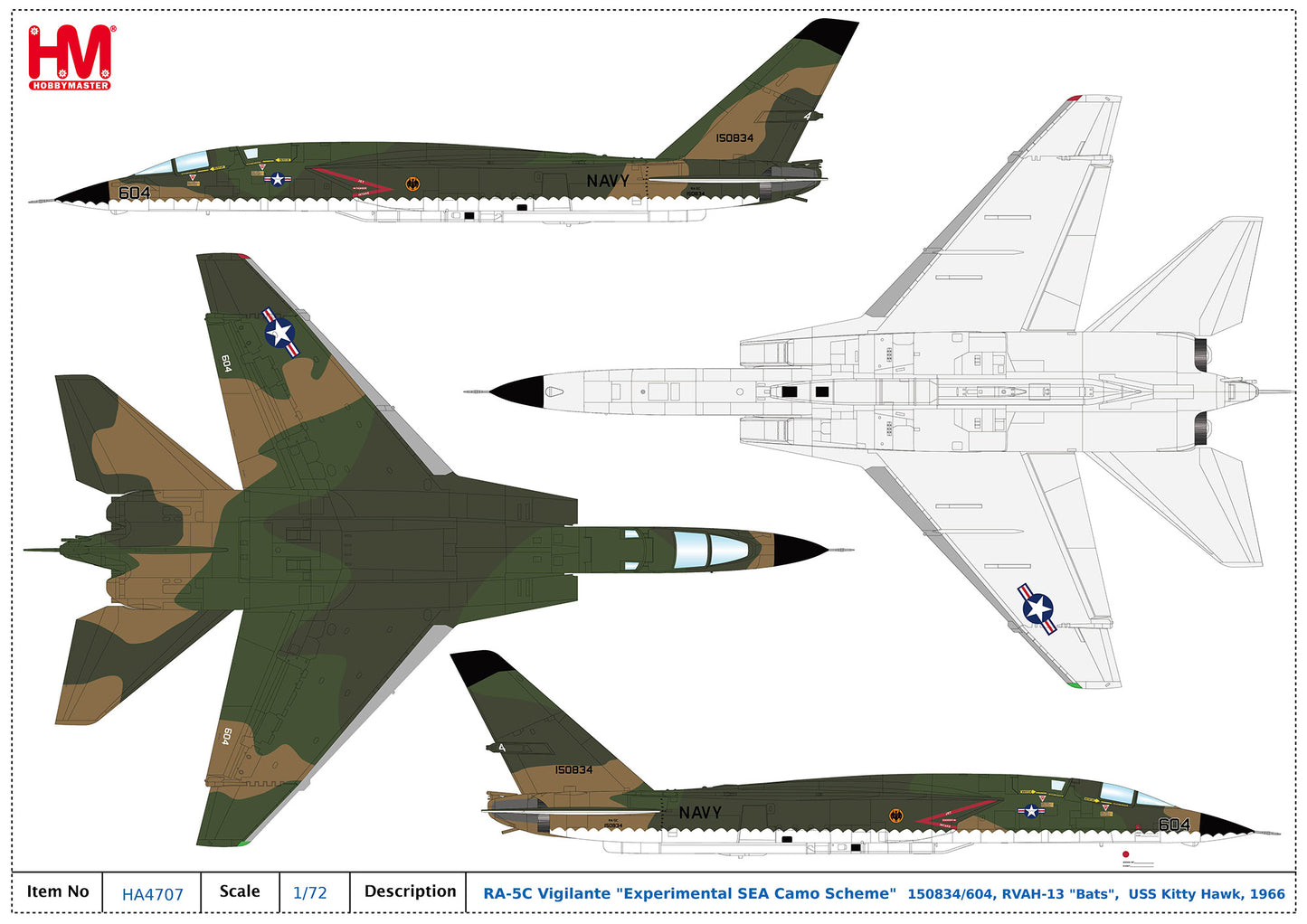 1/72 RA-5C Vigilante "Experimental SEA Camo Scheme" 150834/604 RVAH-13 "Bats" USS Kitty Hawk 1966