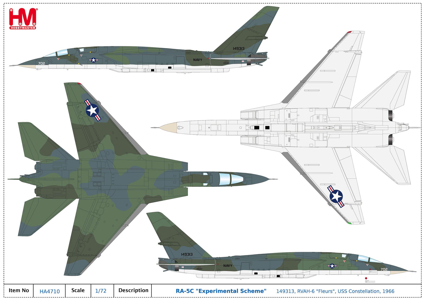 1/72 RA-5C "Experimental Scheme" 149313 RVAH-6 "Fleurs" USS Constellation 1966