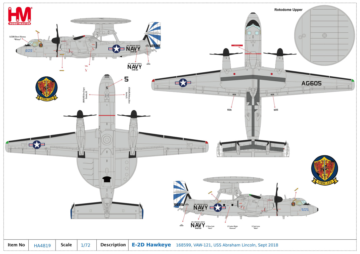 1/72 E-2D Hawkeye 168599 VAW-121 USS Abraham Lincoln Sept 2018