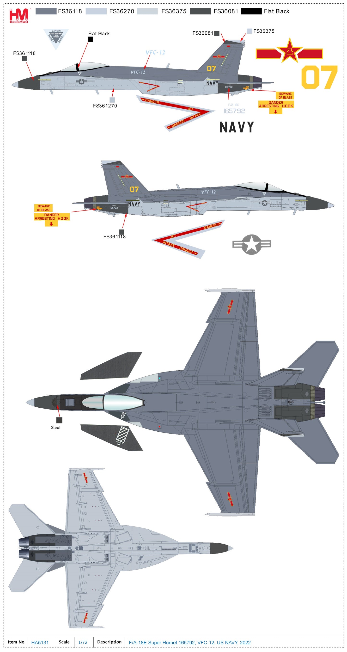 1/72 F/A-18E Super Hornet 07/165792 VFC-12 US NAVY NAS Oceana June 2021