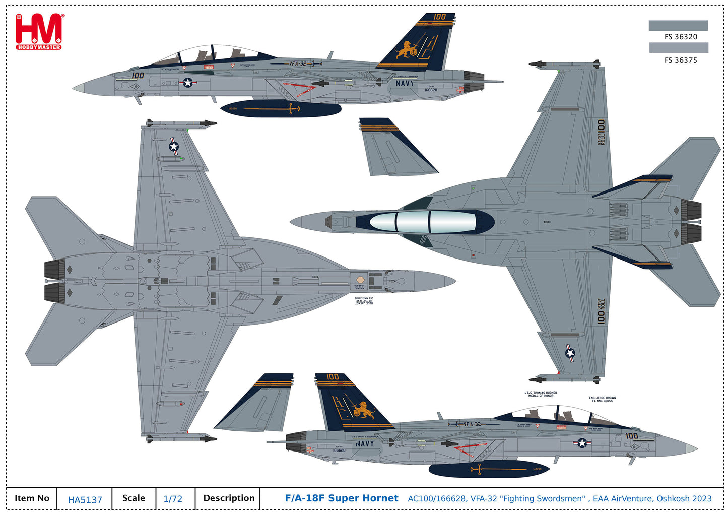 1/72 F/A-18F Super Hornet AC100/166628 VFA-32 "Fighting Swordsmen" EAA AirVenture Oshkosh 2023