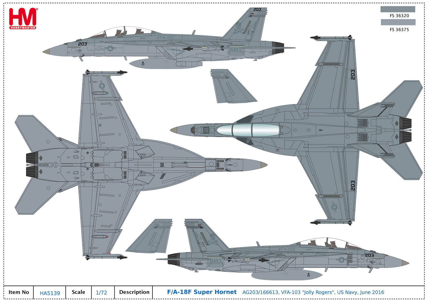 1/72 F/A-18F Super Hornet AG203/166613 VFA-103 "Jolly Rogers" US Navy June 2016