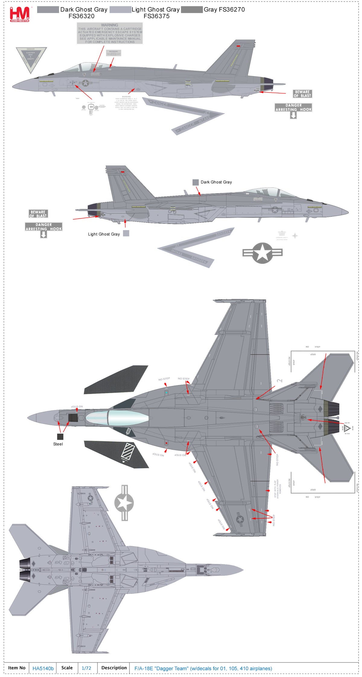 1/72 F/A-18E "Dagger Team" (with Decals for 01 105 410 Airplanes)