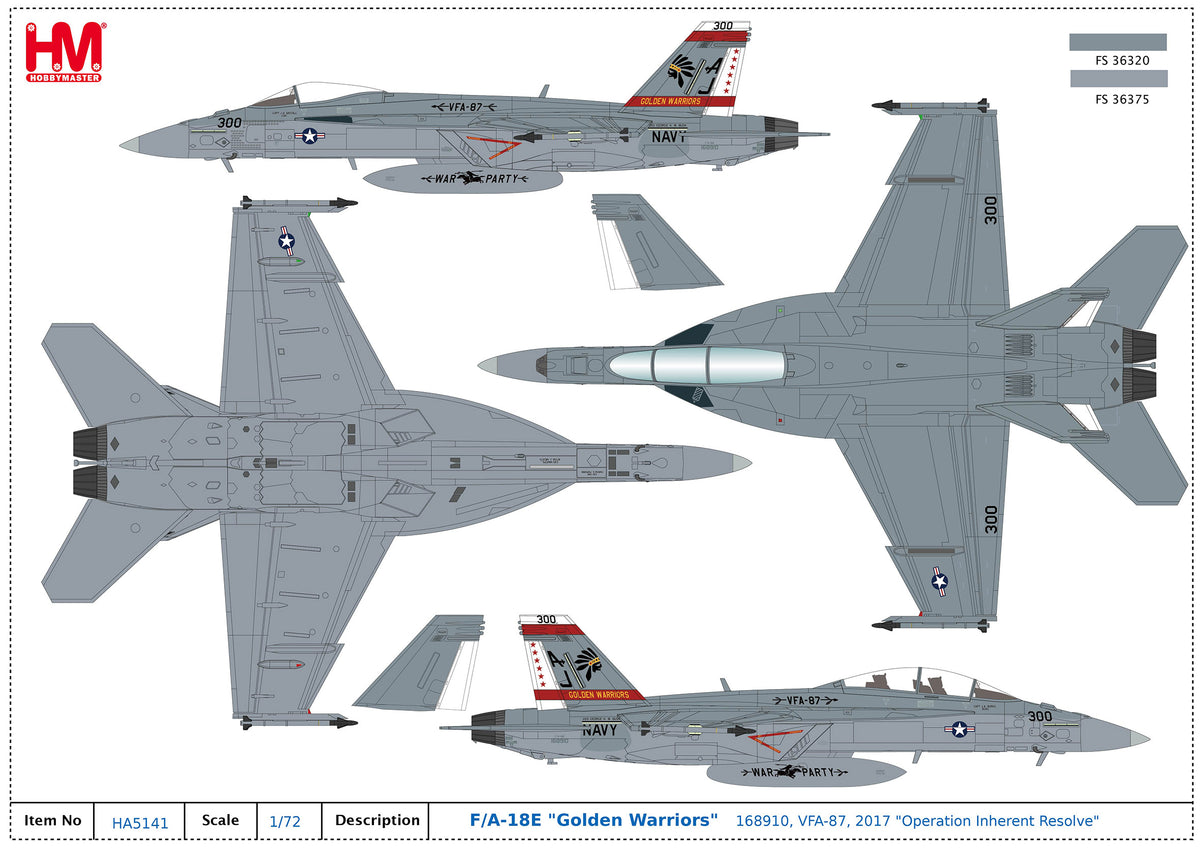 1/72 F/A-18E "Golden Warriors" 168910 VFA-87 2017 "Operation Inherent Resolve"