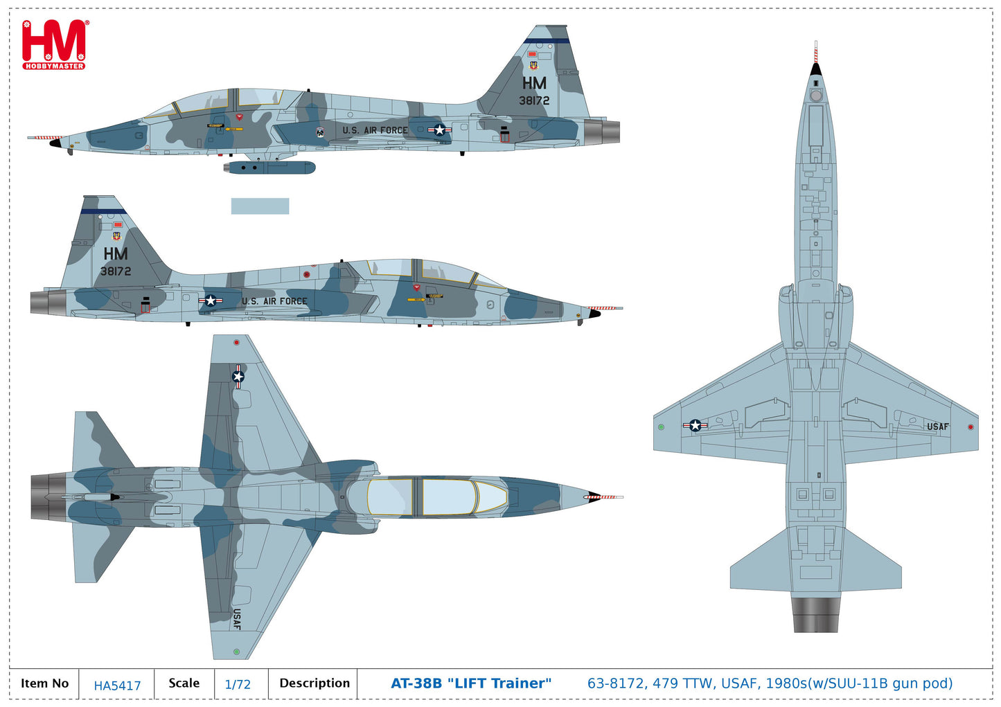 1/72 AT-38B "LIFT Trainer" 63-8172 479 TTW USAF 1980s (with SUU-11B Gun Pod)