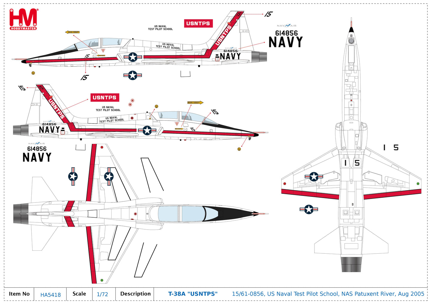 1/72 T-38A "USNTPS" 15/61-0856 US Naval Test Pilot School NAS Patuxent River Aug 2005