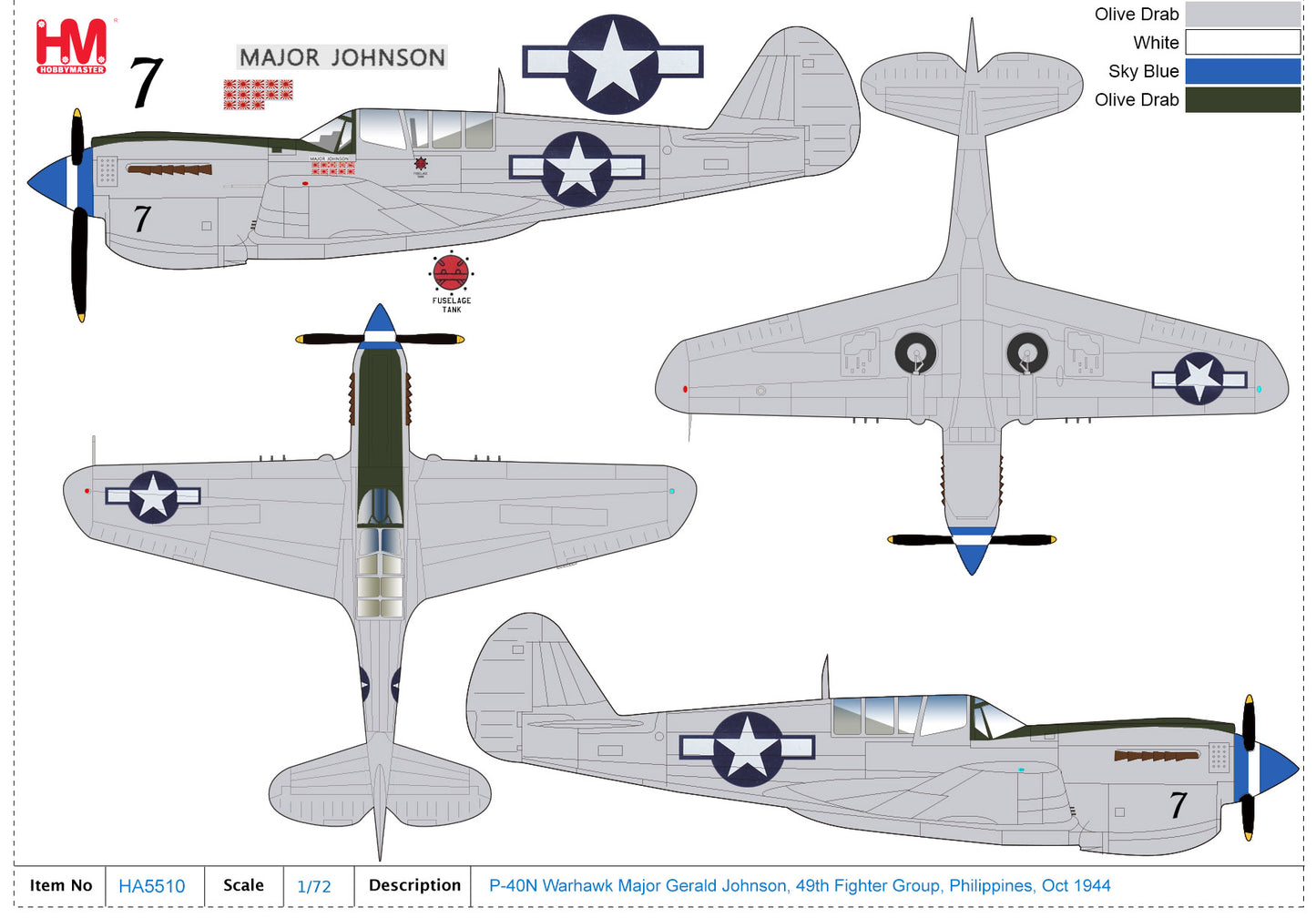 1/72 P-40N Warhawk Major Gerald Johnson 49th Fighter Group Philippines Oct 1944