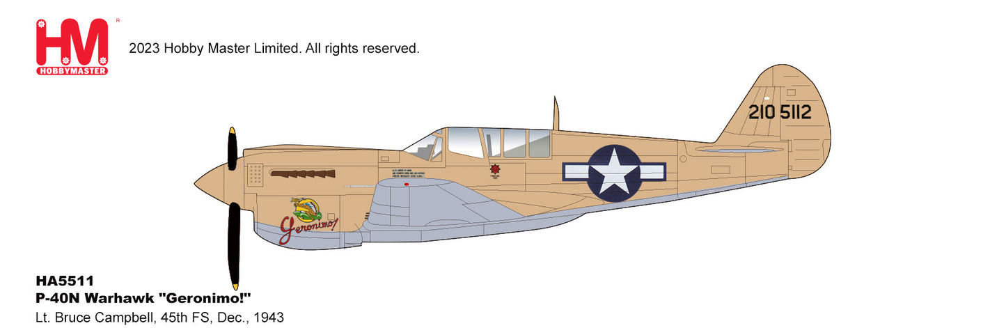 1/72 P-40N Warhawk "Geronimo!" Lt. Bruce Campbell 45th FS Dec. 1943