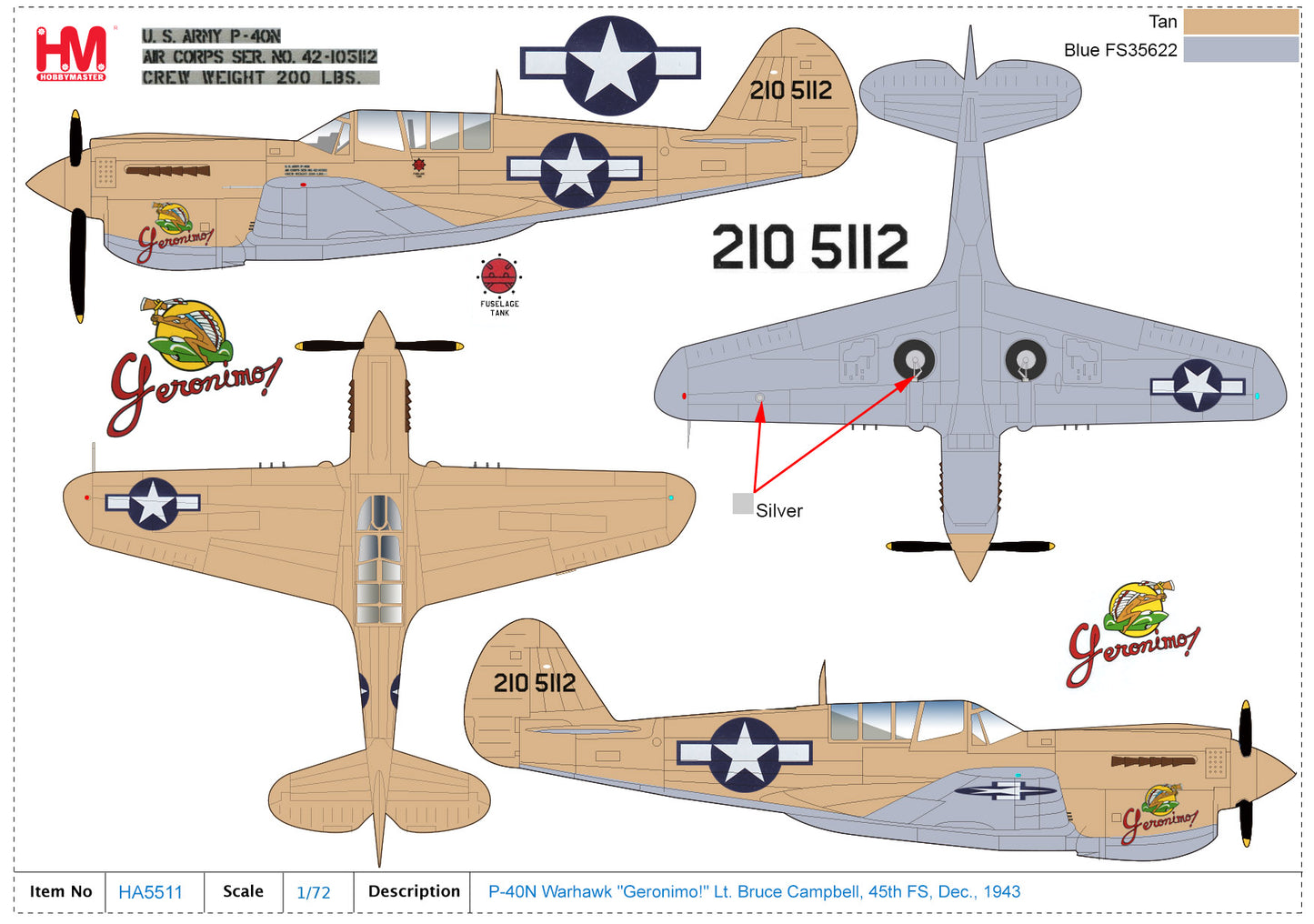 1/72 P-40N Warhawk "Geronimo!" Lt. Bruce Campbell 45th FS Dec. 1943