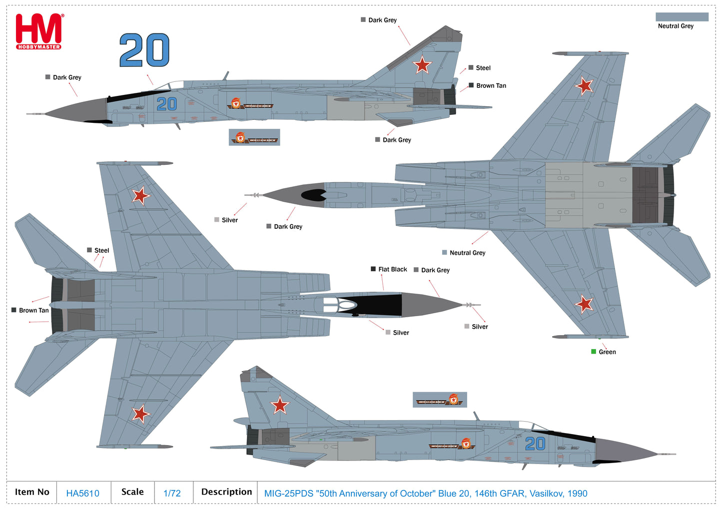 1/72 MIG-25PDS "50th Anniversary of October" Blue 20 146th GFAR Vasilkov 1990