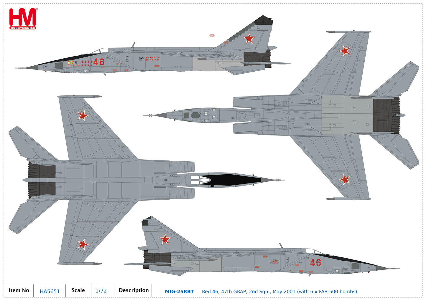 1/72 MIG-25RBT Red 46 47th GRAP 2nd Sqn. May 2001 (with 8 x FAB-500 Bombs)