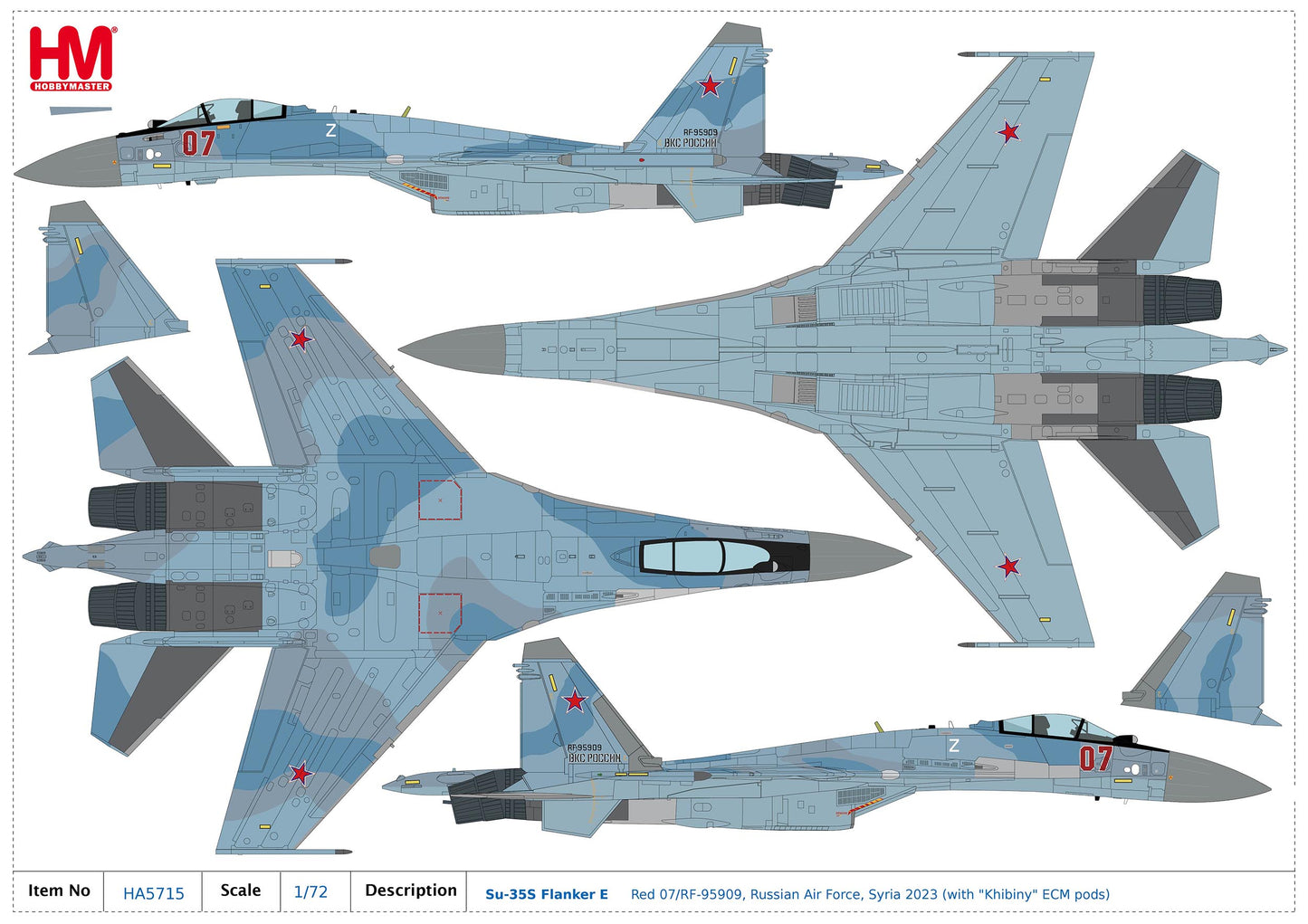 1/72 Su-35S Flanker E Red 07/RF-95909 Russian Air Force Syria 2023 (with "Khibiny" ECM Pods)