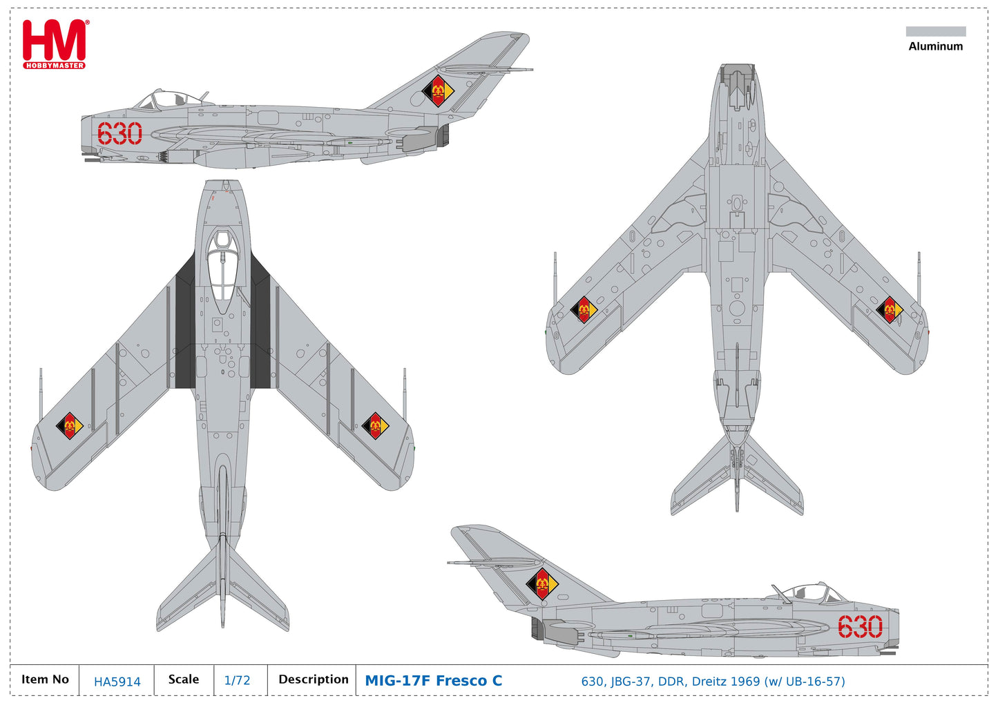 1/72 MiG-17F Fresco C 630 JBG-37 DDR Dreitz 1969 (with UB-16-57)
