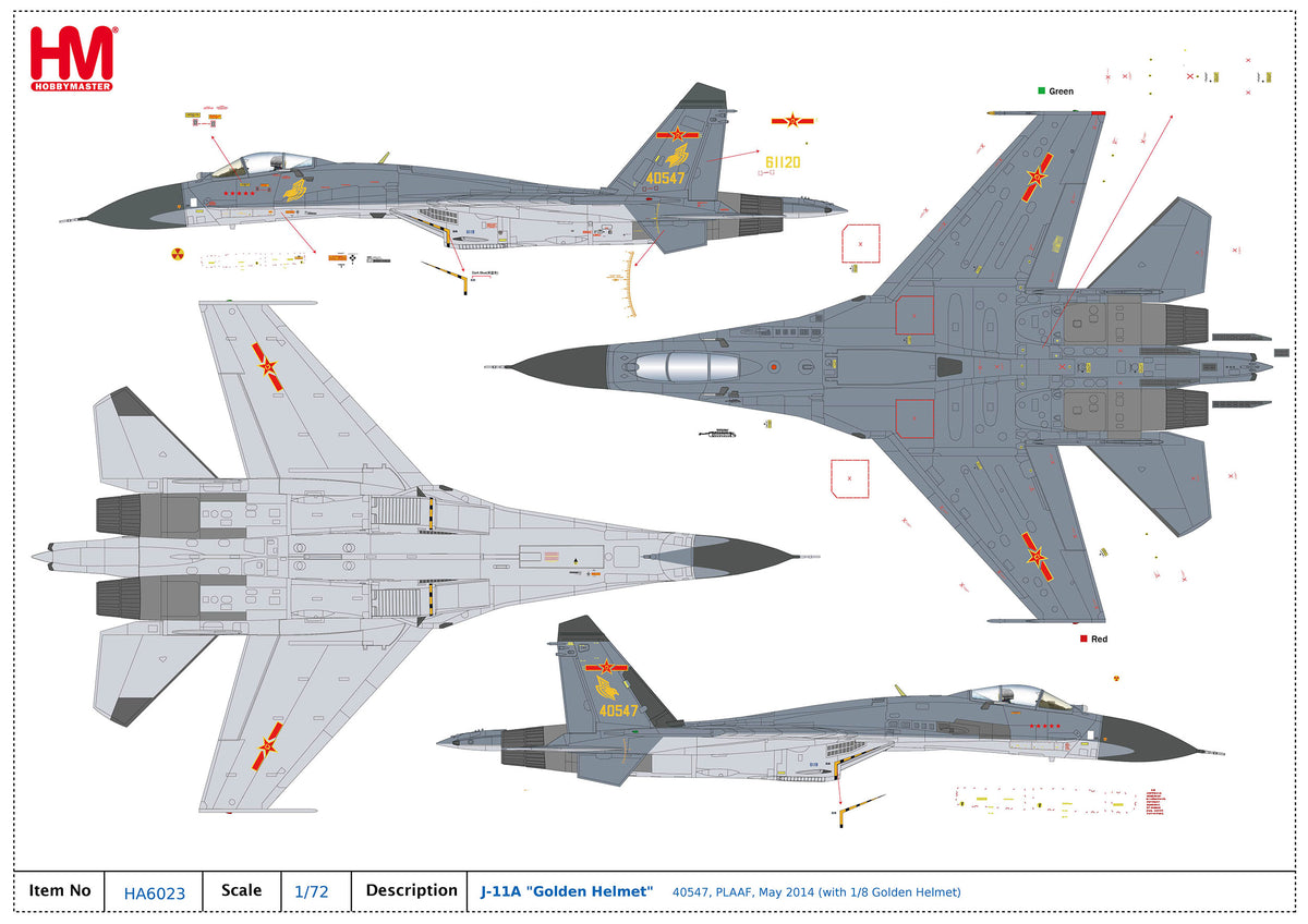 1/72 J-11A "Golden Helmet" 40547 PLAAF May 2014 (with 1/8 Golden Helmet)