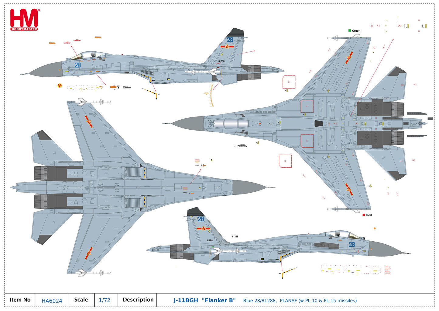 1/72 J-11BGH "Flanker B" Blue 28/81288 PLANAF (with PL-10 & PL-15 Missiles)