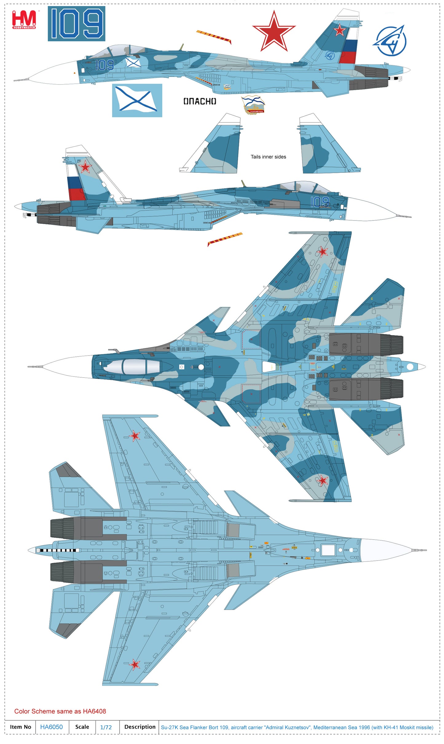 1/72 Su-27K Sea Flanker Bort 109 Aircraft Carrier "Admiral Kuznetsov" Mediterranean Sea 1996 (with KH-41 Moskit Missile)