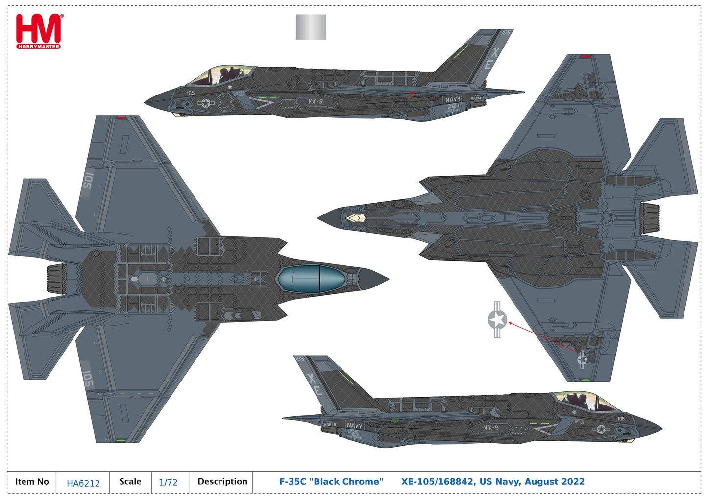 1/72 F-35C "Black Chrome" XE-105/168842 US Navy August 2022