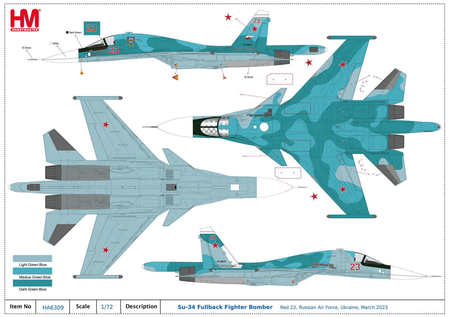 1/72 Su-34 Fullback Fighter Bomber Red 23 Russian Air Force Ukraine March 2023