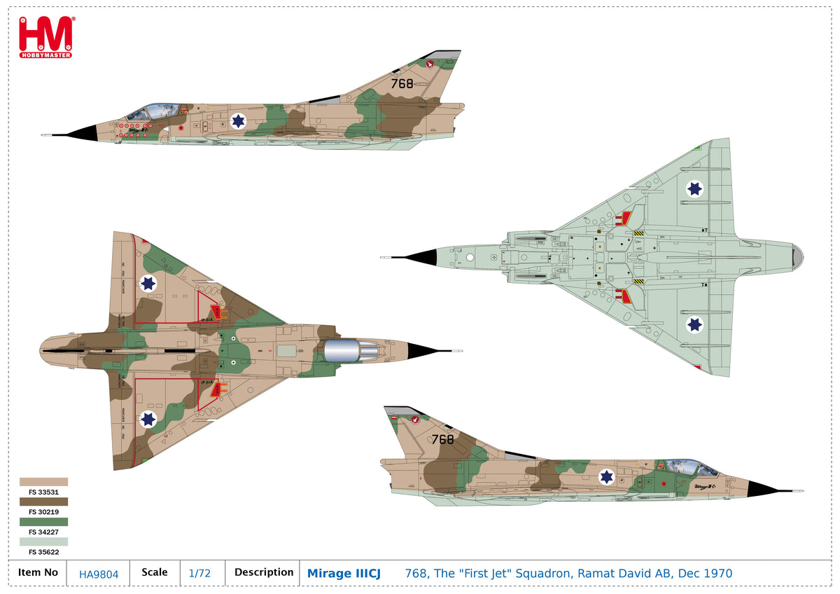 1/72 Mirage IIICJ 768 The "First Jet" Squadron Ramat David AB Dec 1970