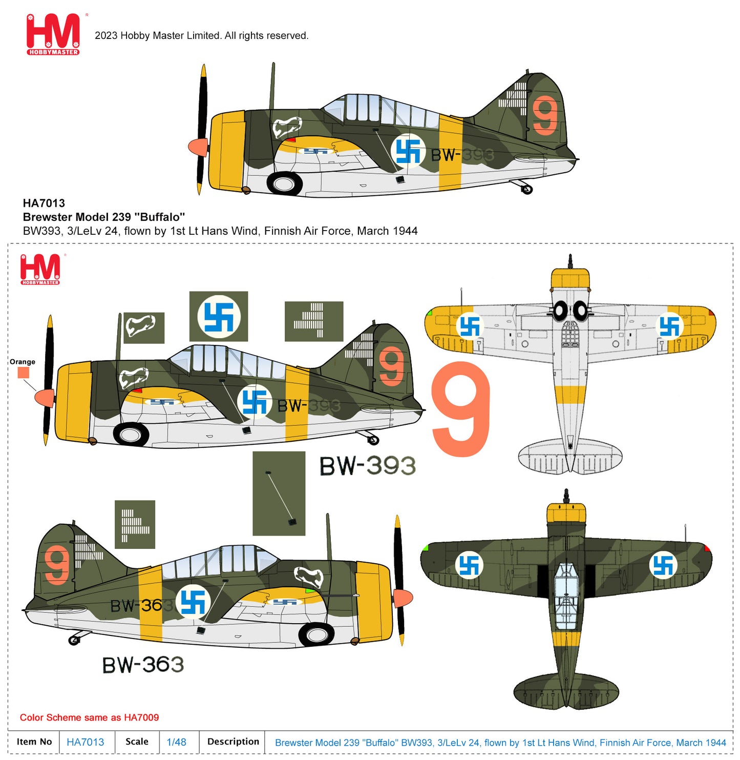 1/48 Brewster Model 239 "Buffalo" BW393 3/LeLv 24 flown by 1st Lt Hans Wind Finnish Air Force March 1944